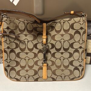 Coach Brown Patterned Shoulder Bag with Leather Accents